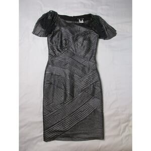 Tadashi Shoji Formal Dress Small Metallic Gray Sleeveless Epaulet Tassels